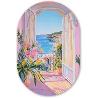 MuchoWow Muurovaal 60x90 cm - Ovale wanddecoratie Roze - Buiten - Verf - Ovalen schilderij - Muurdecoratie woonkamer - Kamer decoratie - Schilderijen - Wandcirkel