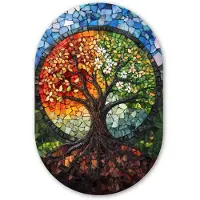 MuchoWow Muurovaal 40x60 cm - Ovale wanddecoratie Boom - Seizoenen - Mozaïek - Bergen - Ovalen schilderij - Muurdecoratie woonkamer - Kamer decoratie - Schilderijen - Wandcirkel