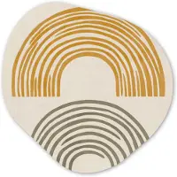 MuchoWow Organische wanddecoratie 90x90 cm - Organisch schilderij Bogen - Lijnen - Oranje - Minimalistisch - Muurdecoratie woonkamer - Kamer decoratie - Schilderijen - Muurcirkel aesthetic