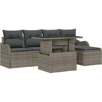 vidaXL Tuinset met 6 zitplaatsen, grijs [Synthetisch]: Polyrotan