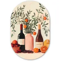 MuchoWow Muurovaal 60x90 cm - Ovale wanddecoratie Wijnflessen - Takken - Sinaasappels - Ovalen schilderij - Muurdecoratie woonkamer - Kamer decoratie - Schilderijen - Wandcirkel