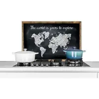 KitchenYeah Spatscherm keuken 70x50 cm - Kookplaat achterwand Wereldkaart - Wit - Krijtbord - Muurbeschermer - Spatwand fornuis - Hoogwaardig aluminium