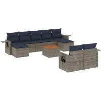 vidaXL 10-delige tuinbankset met kussens, grijs polyrotan