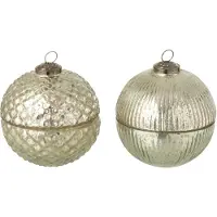 J-Line geurkaars Kerstbal - glas - zilver - small - 2 stuks