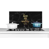 KitchenYeah Spatscherm keuken 80x40 cm - Kookplaat achterwand Quote - Leven - Goud - Zwart - Muurbeschermer - Spatwand fornuis - Hoogwaardig aluminium