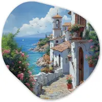 MuchoWow Organische wanddecoratie 60x60 cm - Organisch schilderij Huizen - Zee - Bomen - Bloemen - Muurdecoratie woonkamer - Kamer decoratie - Schilderijen - Muurcirkel aesthetic