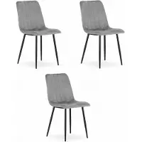 Leobert Set van 3 Eetkamerstoelen LAVA - Lichtgrijs - Zwarte Metalen Poten - Velvet Bekleding - Industriële Stijl, Max. 110 kg, Ergonomisch Design, Comfortabele Zitting