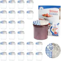 MamboCat Set van 25 stuks sturzglas 350 ml To 82 deksel hout hart blauw incl. Diamant Gelierzauber receptenboek