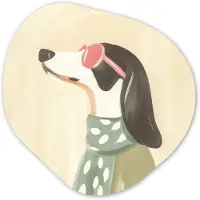MuchoWow Organische wanddecoratie 40x40 cm - Organisch schilderij Hond - Zonnebril - Sjaal - Muurdecoratie woonkamer - Kamer decoratie - Schilderijen - Muurcirkel aesthetic