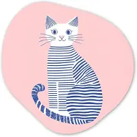 MuchoWow Organische wanddecoratie 40x40 cm - Organisch schilderij Kat - Illustratie - Minimalistisch - Roze - Muurdecoratie woonkamer - Kamer decoratie - Schilderijen - Muurcirkel aesthetic