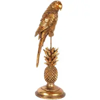 Baroque - Decoratief beeld of figuur - Papegaai op Voet 33 cm - Goud - Resin - 33x11x11 - Polyresin+glass