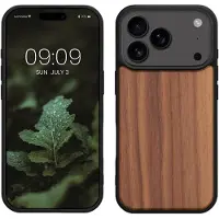 Kwmobile telefoonhoesje geschikt voor iPhone 17 Pro - Hoesje met bumper in donkerbruin - Backcover - hout