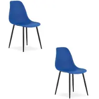 Leobert Set van 2 Stoelen WAT – Blauw, Zwarte Metalen Poten, Kunststof Zitting – Modern en Ergonomisch – Geschikt voor Eetkamer, Woonkamer, Keuken, Thuiswerkplek, Kantine en Wachtruimte – Eenvoudige Montage