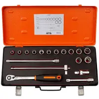 Bahco Doppenset 1/2" | omkeerbare ratel | twaalfkant | metrisch - 18-delig - koffer - 7818DS