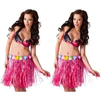 Boland Hawaii verkleed rokje - 4x - dames - roze - hoela rokje - tropisch - kort 45 cm - verkleedkleding
