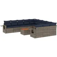 vidaXL 12-delige tuinbankset met kussens, grijs polyrotan