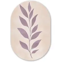 MuchoWow Muurovaal 80x120 cm - Ovale wanddecoratie Tak - Bladeren - Minimalistisch - Beige - Ovalen schilderij - Muurdecoratie woonkamer - Kamer decoratie - Schilderijen - Wandcirkel