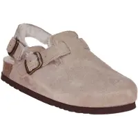 Scholl Klomp Women Fae Backstrap Suede Fur Dark Beige-Schoenmaat 38