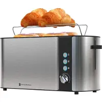 Kitchenbrothers Broodrooster - Toaster - 6 Warmteniveaus - 2 Extra Lange Sleuven - 1520W - RVS/Zwart