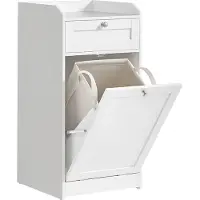 Vasagle Praktische opbergkast met lade en uitneembare wasmand, Cloud wit