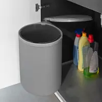 Emuca Afvalbak 13 Liter – Inbouw Prullenbak – Uittrekbare afvalemmer – Geschikt voor deurbreedte 40 cm, inbouwdiepte 30 cm & Kasthoogte 45 cm – Ø33.5 cm – Grijs