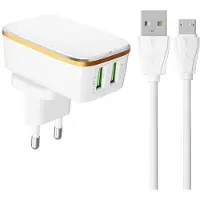 LDNIO A2204 2-stekker snellader USB 2.4A USB C oplader met 1 Type C USB Kabel Geschikt voor: Samsung / Sony / Huawei / Motorola / Oppo / OnePlus / HTC / Xiaomi / Alcatel