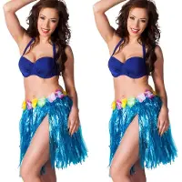 Boland Hawaii verkleed rokje - 2x - dames - blauw - hoela rokje - tropisch - kort 45 cm - verkleedkleding
