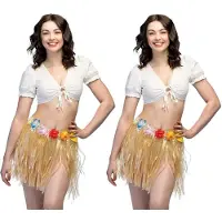 Boland Hawaii verkleed rokje - 4x - dames - naturel - hoela rokje - tropisch - kort 45 cm - verkleedkleding