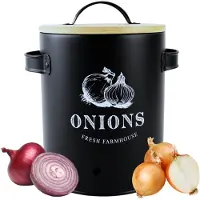 OTIX Uienpot - Zwart - Uien - Bewaarpot - met Deksel - Bamboe - Voorraadpotten - Metaal - ARIES