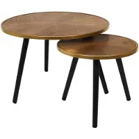 Home Deco Factory Bijzettafels/salontafels Tiny - set van 2x stuks - hout - rond - bruin/zwart - Koffietafels