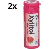 Miradent Xylitol Kauwgom | Aardbei | 2 x 30 stuks | Voordeelverpakking
