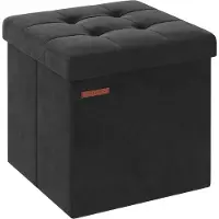 Songmics Bankje met opbergruimte van fluweel met deksel, Inktzwart / 38 x 38 x 38 cm