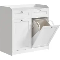 Vasagle Praktische opbergkast met lade en uitneembare wasmand, Wolk wit