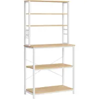 Vasagle Staande keukenplank met 6 planken en 6 haken, Eiken + Wit