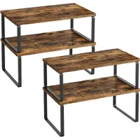 Songmics Kruidenrek set van 2 gemaakt van metaal en houtmaterialen, Inktzwart + vintage bruin