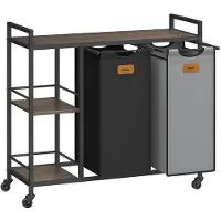 Vasagle - Wasmand - Wassorteerder - 2 Vakken - 100 L Wassorteerder - Met Wielen en Afneembare Tassen