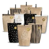 OEM Kerstkalender van papier met 24 bruine zakjes en stickers