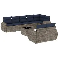vidaXL 9-delige tuinbankset met kussens, grijs polyrotan