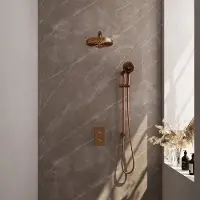 Brauer Stripe inbouw regendouche met 25cm hoofddouche, met rechte muurarm, glijstang en 3 standen handdouche set 22 koper geborsteld PVD