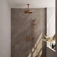Brauer Stripe inbouw regendouche met 25cm hoofddouche, met plafondarm, glijstang en staafhanddouche set 21 koper geborsteld PVD