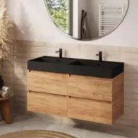 Plieger Fontana badkamermeubel 120cm warm eiken met Kansas wastafel mat zwart met 2 kraangaten