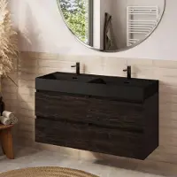 Plieger Fontana badkamermeubel 120cm kasteel bruin met Kansas wastafel mat zwart met 2 kraangaten