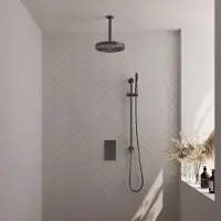 Brauer Stripe inbouw regendouche met 25cm hoofddouche, met plafondarm, glijstang en staafhanddouche set 21 gunmetal geborsteld PVD