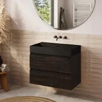 Plieger Fontana badkamermeubel 80cm kasteel bruin met Kansas wastafel mat zwart zonder kraangat