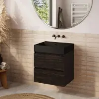 Plieger Fontana badkamermeubel 60cm kasteel bruin met Kansas wastafel mat zwart zonder kraangat