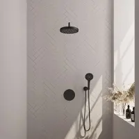 Brauer Stripe inbouw regendouche rond met 25cm hoofddouche, gebogen muurarm en 3 standen handdouche set 41 zwart mat