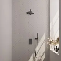 Brauer Stripe inbouw regendouche met 25cm hoofddouche, rechte muurarm en staafhanddouche set 13 gunmetal geborsteld PVD