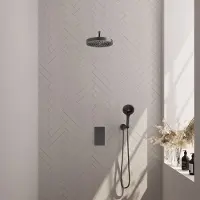 Brauer Stripe inbouw regendouche met 25cm hoofddouche, gebogen muurarm en 3 standen handdouche set 17 gunmetal geborsteld PVD