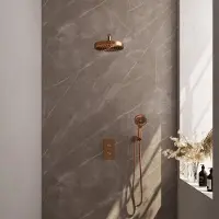 Brauer Stripe inbouw regendouche met 25cm hoofddouche, gebogen muurarm en 3 standen handdouche set 17 koper geborsteld PVD