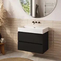 Plieger Fontana badkamermeubel 80cm mat zwart met Kansas wastafel mat wit zonder kraangat